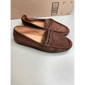 UBFEN Womens Brown Faux Suede Penny Loafers Size 38 Slip On Flats